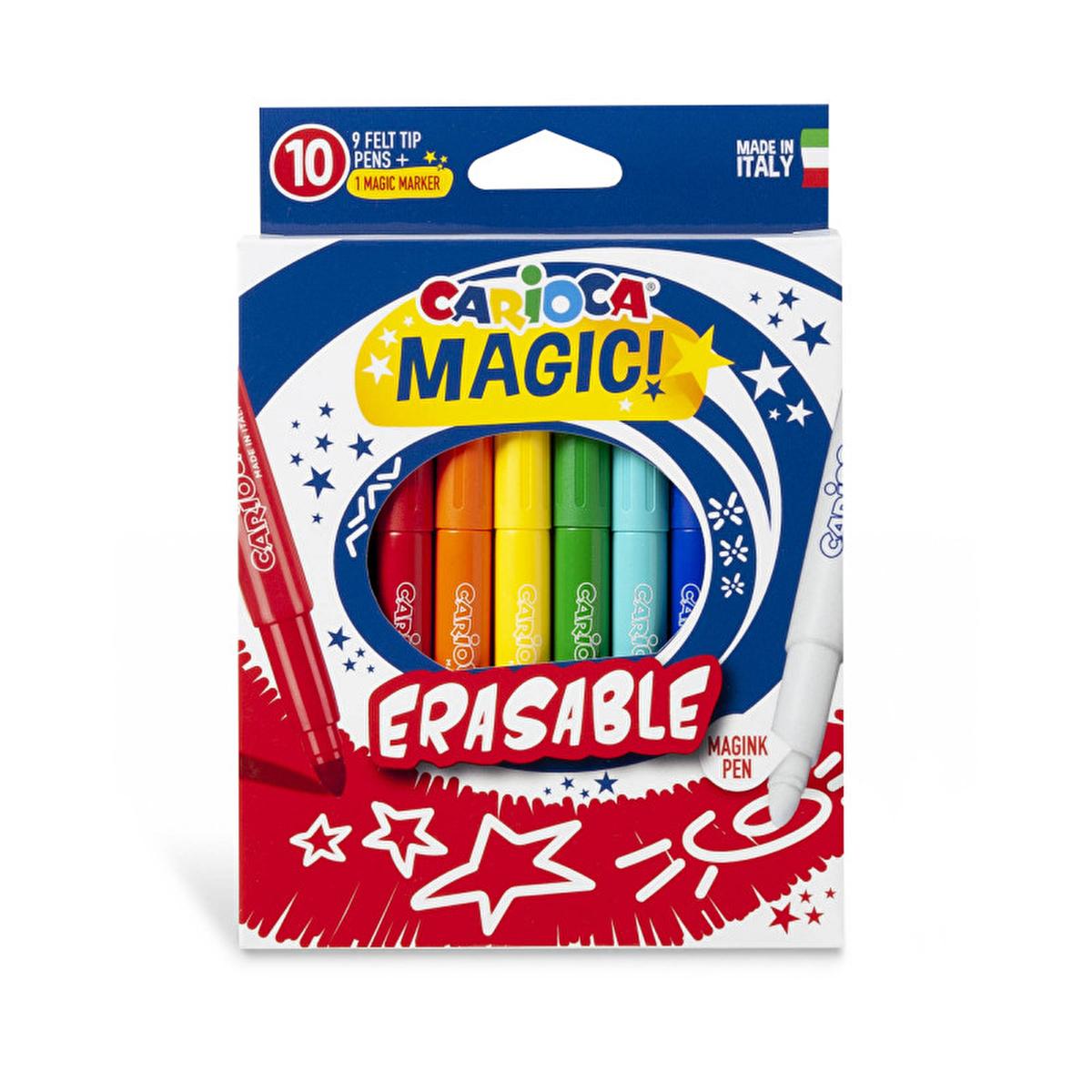 Carioca Erasable Magic Markers - 10 Piece Set for Kids, Includes 9 Colors & Corrective White Marker Carioca Erasable Magic Markers for Kids - 10 Piece Set erasable markers, magic markers, children's art supplies, educational toys, creative toys for kids, art supplies, kids' markers, drawing tools, coloring supplies, classroom essentials, Italian-made products, art education, children's creativity tools
