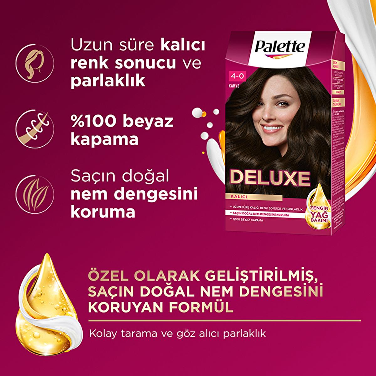 Palette Deluxe Saç Boyası 4-0 Kahve - Long-Lasting Hair Dye for Vibrant Color Palette Deluxe Hair Dye - Vibrant Long-Lasting Color Hair dye, Long-lasting hair color, Hair coloring products, Deluxe hair dye, Palette Deluxe Saç Boyası, Hair care, Cosmetics, Beauty products, Hair color maintenance, Vibrant hair color