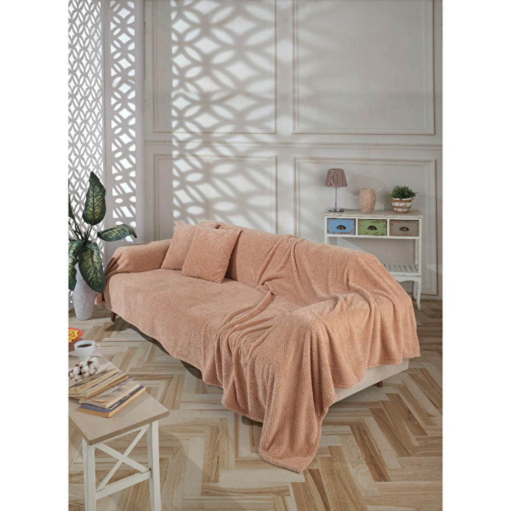Wondel Maxi Throw Blanket - Beige Polycotton Sofa Cover & Bed Blanket, 70.87 x 118.11 inches