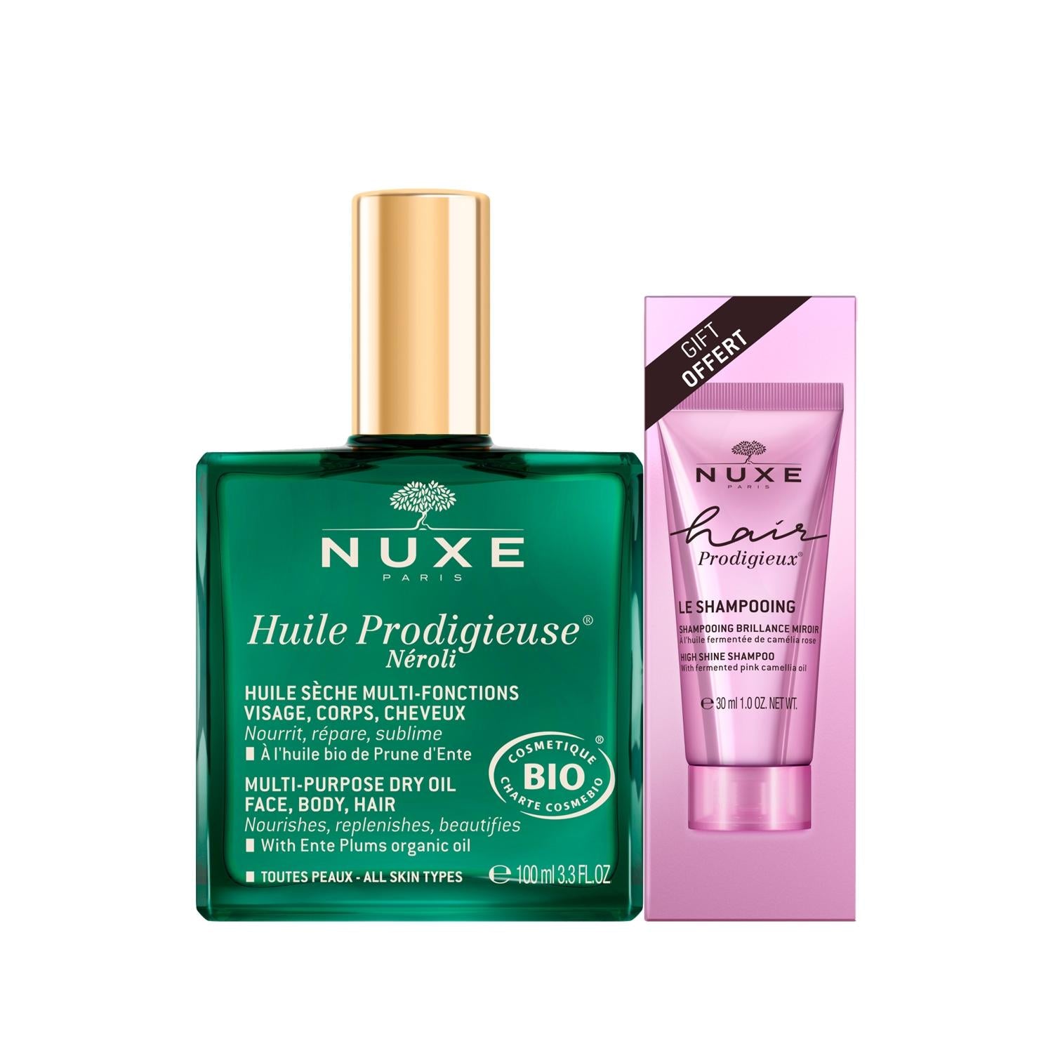 Nuxe: Huile Prodigieuse Neroli Dry Oil & Hair Prodigieux Shampoo Set - Moisturizing Skin & Hair, Natural Scent, Travel Size, Quick Absorption Nuxe Neroli Dry Oil & Shampoo - Hydrate Skin & Hair Naturally Nuxe Huile Prodigieuse Neroli, Neroli dry oil, Hair Prodigieux shampoo, Nuxe dry oil, Moisturizing dry oil, Hair shampoo, Neroli scented oil, Dry oil for skin, Dry oil for hair, Natural haircare, Beauty Oil & Hair Shampoo Set, Moisturizing, Hydrating, Neroli Scent, Dry Oil, Hair Shampoo, Skincare, Haircare,