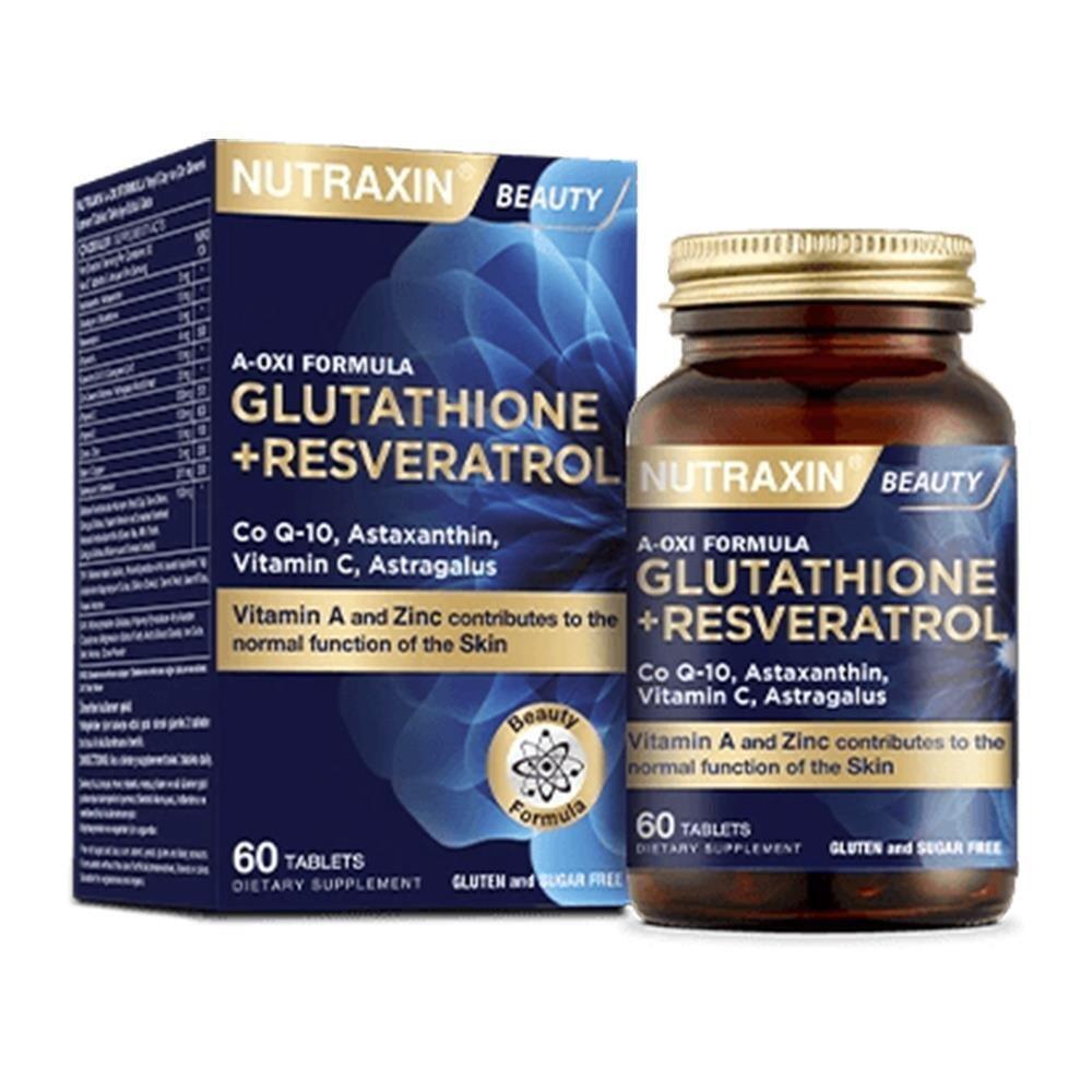 Nutraxin Antioxidant Dietary Supplement - Glutathione & Resveratrol, Vitamin C & E, 60 Capsules Nutraxin Antioxidant Supplement - 60 Capsules antioxidant supplement, glutathione, resveratrol, vitamin C, dietary antioxidant, vitamin E, beta-carotene, Coenzyme Q10, grape seed extract, rosehip extract, zinc, selenium, health supplements, wellness products, immune system support, anti-aging benefits