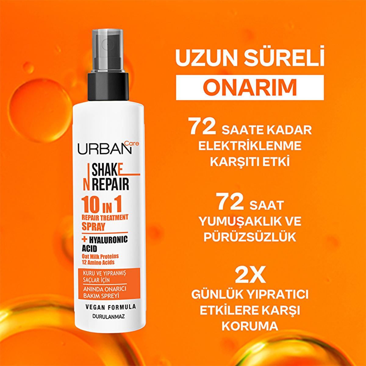 Urban Care Shake N Repair: 10-in-1 Leave-In Hair Care Spray - Heat Protection, Damage Repair, Frizz Control, Vegan - 6.76 fl oz Urban Care Hair Spray: Heat Protection, Frizz Control, Vegan hair care spray, leave-in conditioner, dry hair treatment, damaged hair repair, heat protectant spray, frizz control spray, vegan hair care, hyaluronic acid hair spray, UV protection hair spray, 10-in-1 hair treatment, hair spray, conditioner, hair repair, heat protection, frizz control, vegan, hyaluronic acid, UV protect