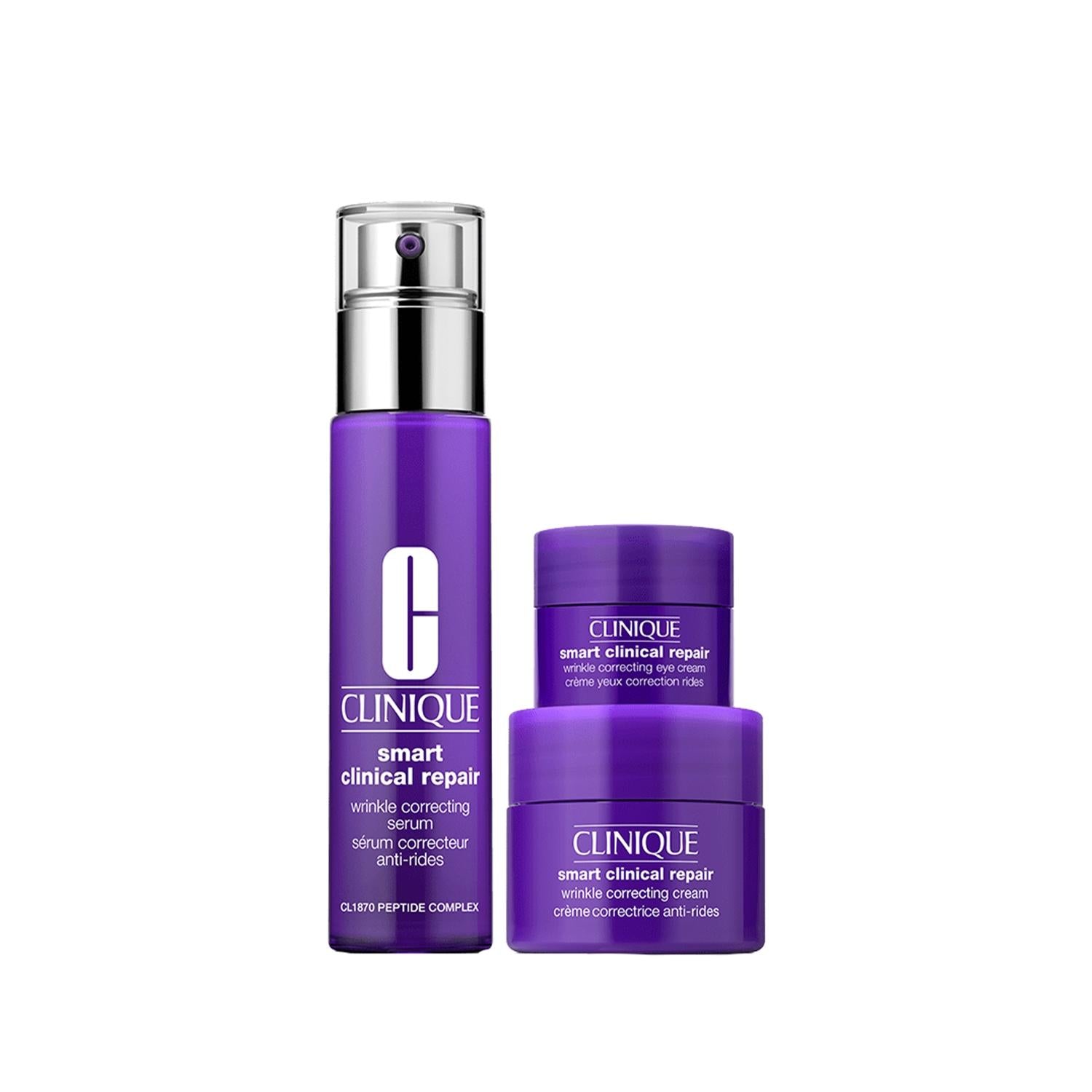 Clinique Smart Clinical Repair Anti-Wrinkle Skincare Set - Reduce Fine Lines & Wrinkles, Dermatologically Tested Clinique Smart Clinical Repair Skincare Set - Anti-Wrinkle Clinique Smart Clinical Repair, anti-wrinkle skincare, wrinkle reduction set, dermatologist tested skincare, anti-aging skincare products, skincare routine, fine lines and wrinkles, youthful-looking skin, comprehensive skincare, dermatologically tested, fragrance-free, hypoallergenic, skincare set, Clinique skincare