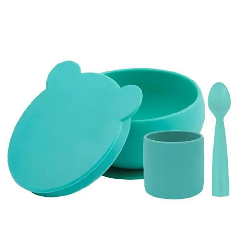OiOi BLW Feeding Set 1 with Lidded Bowl in Aqua Green