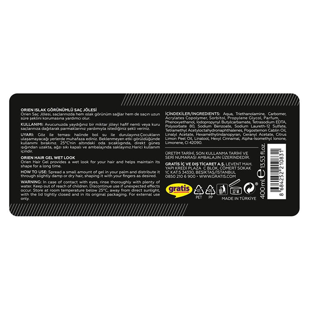 Orien Wet Look Hair Gel for Long-Lasting Shine 400 ml