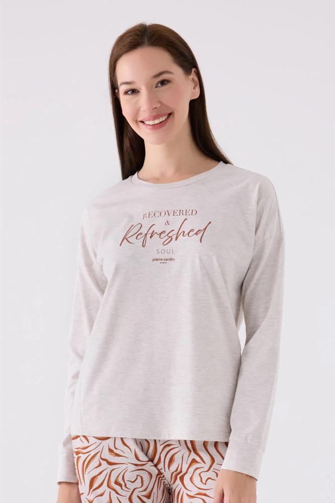 Pierre Cardin 8860-S Women's Long Sleeve Pajama Set Cream