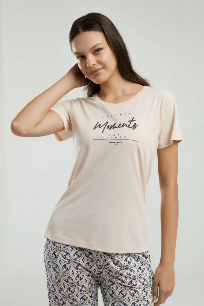 Pierre Cardin Women's Capri Pajama Set in Beige