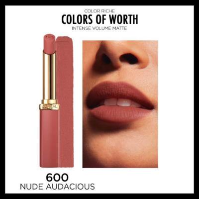 Loreal Paris Color Riche Colors Of Worth Intense Volume Matte Lipstick - 600 Nude Audacious, Long-Lasting Hyaluronic Acid Lip Color Loreal Paris Color Riche Matte Lipstick - Long-Lasting & Moisturizing Loreal Paris Color Riche, Matte Lipstick, Hyaluronic Acid Lipstick, Long-lasting Lip Color, Nude Lipstick, Lip Color, Cosmetics, Makeup, Beauty Products, Moisturizing Lipstick, Matte Finish Lipstick, Lip Care
