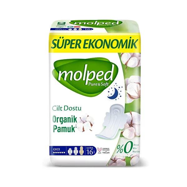 Molped Pure & Soft Super Eco Night Pads - 16 Count | Organic Cotton - image 2