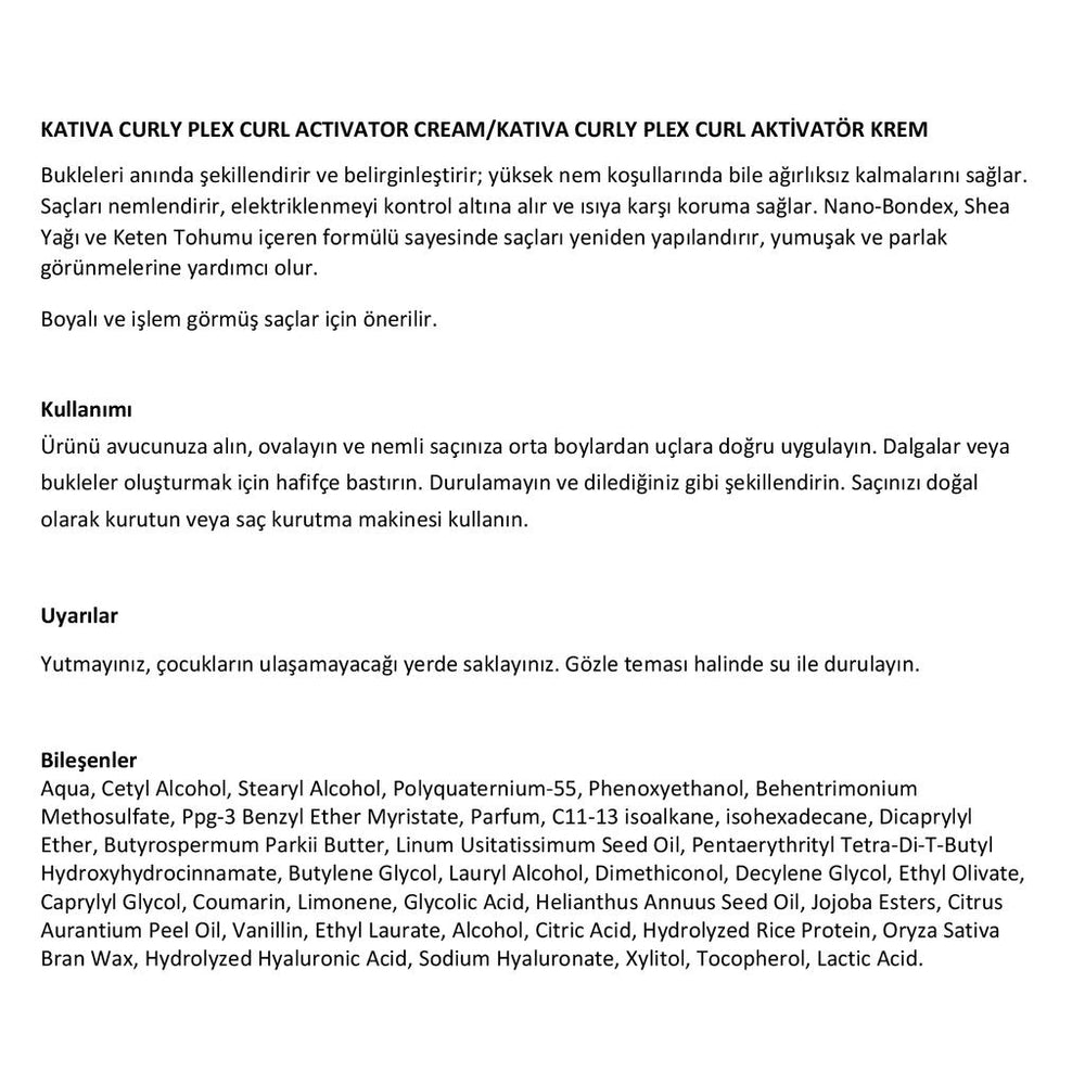 Kativa Curly Plex Bukle Belirginleştirici Şekillendirici Krem 240 ml
