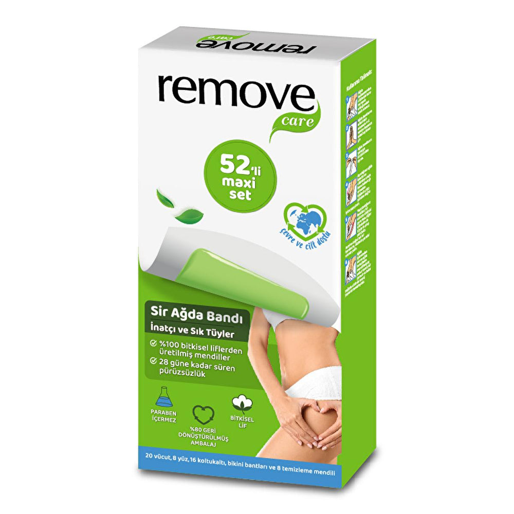 Remove Care Wax Strips Maxi Set - 52 Strips for Body, Face, Bikini - Long Lasting, Easy to Use Hair Removal Wax for Sensitive Skin Remove Care Wax Strips: Long Lasting Hair Removal at Home wax strips, hair removal wax, body wax strips, facial wax strips, bikini wax strips, at home waxing, long lasting hair removal, sensitive skin wax, stubborn hair removal, wax strips with post wax wipes, hair removal, body waxing, face waxing, bikini waxing, waxing at home, hair removal for women, hair removal for sensitiv