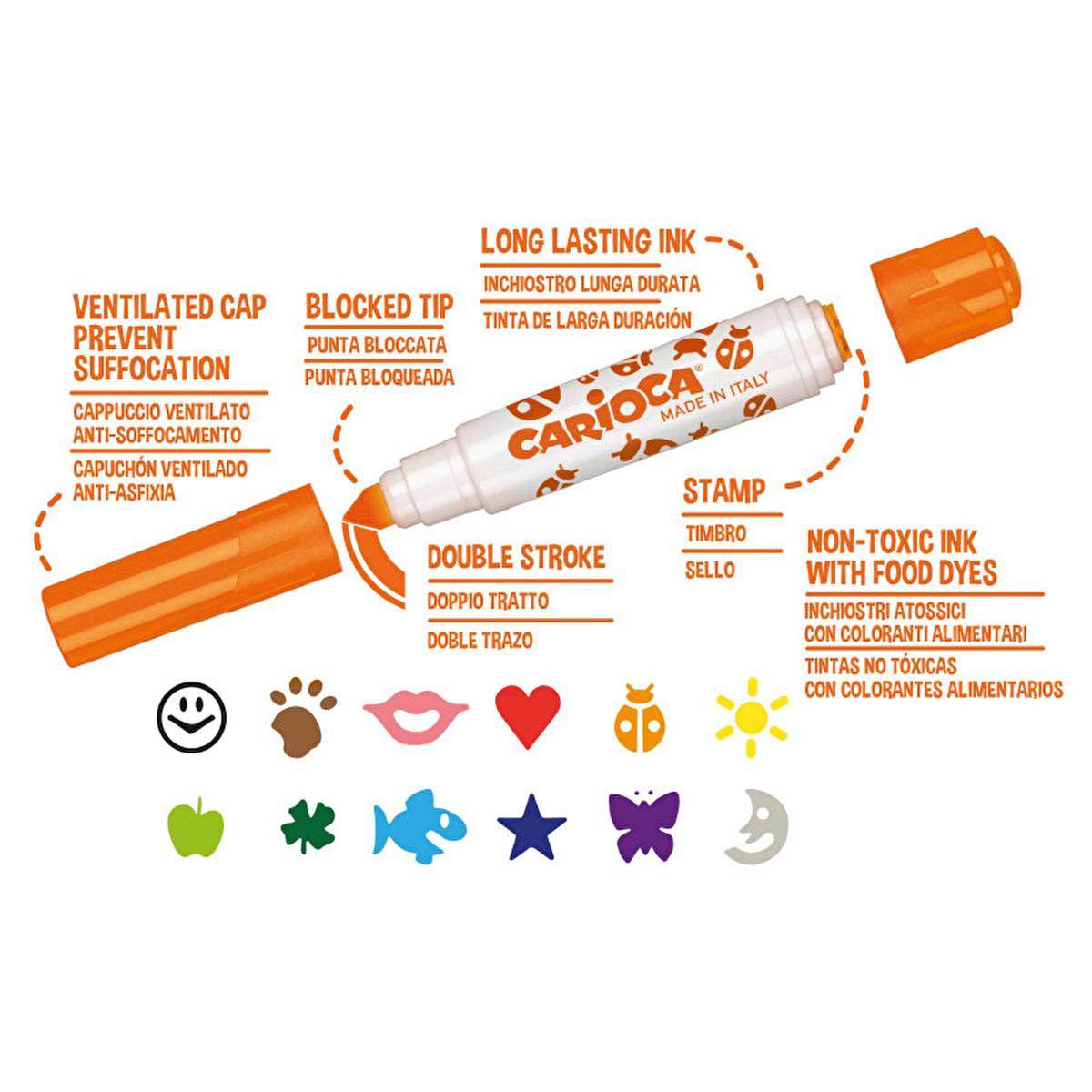 Carioca Stamperello 12-Pack Washable Markers for Kids - Non-Toxic Art Supplies with Stamp Tips Carioca Stamperello 12-Pack Washable Markers for Kids washable markers for kids, non-toxic art supplies, felt-tip pens for children, stamp markers, art supplies for kids, children's art markers, washable ink markers, kids' art supplies, Carioca Stamperello, double-ended markers, safe art supplies