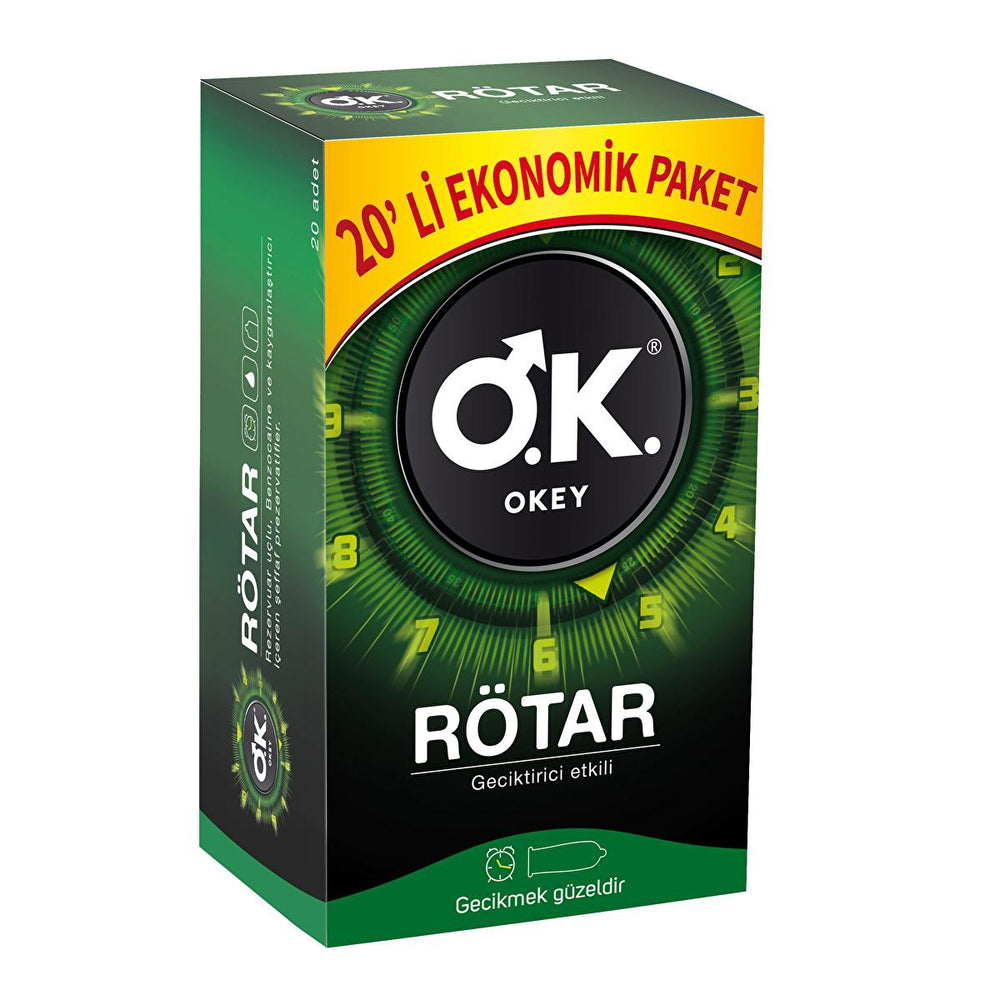 Okey Rötar Delayed Ejaculation Condoms - Lubricated, 20 Count - Safe Sex Products - Intimate Care