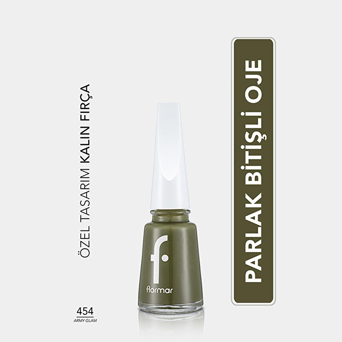 Flormar Nail Enamel Yoğun Pigmentli Oje 454 Army Glam - Long-Lasting Nail Polish with Nourishing Formula Flormar Nail Enamel - Long Lasting & Nourishing nail enamel, nail polish, long-lasting nail polish, nourishing nail care, Flormar Nail Enamel, nail beauty products, nail health, magnesium nail care, calcium nail care, sulfur nail care, shiny nail finish, resistant nail polish, vibrant nail color