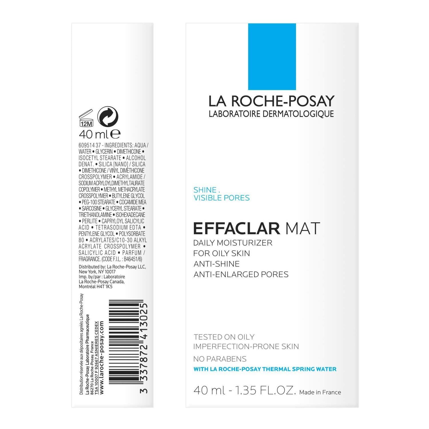 La Roche Posay Effaclar Mat Anti-Shine Moisturizer for Oily Skin - Mattifying, Hydrating, Minimizes Pores - 40ml La Roche Posay Effaclar Mat Moisturizer - Mattifying & Hydrating La Roche Posay Effaclar Mat, Anti-shine moisturizer, Oily skin care, Acne prone skin moisturizer, Mattifying moisturizer, Sebulyse, Mikro-Küreler+ Perlit, LHA, Oil control, Pore minimization, Hydrating moisturizer, Non-comedogenic, Compact size, Travel size, Skincare for oily skin, Acne control, Shine control, Matte finish, Daily mo