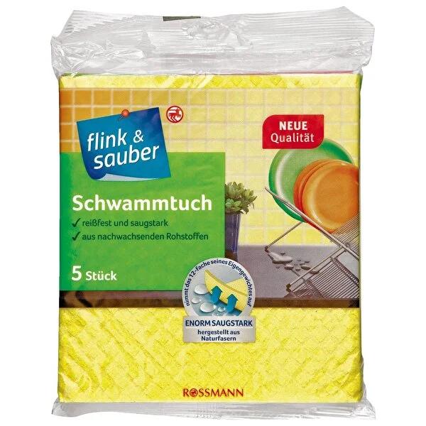 Flink & Sauber Colorful Cleaning Sponges - 5 Pack, Highly Absorbent & Durable Flink & Sauber Absorbent Cleaning Sponges - 5 Pack Cleaning Sponges, Colorful Sponges, Durable Cleaning Tools, Machine Washable Sponges, Absorbent Cleaning Supplies, Household Cleaning, Kitchen Cleaning, Bathroom Hygiene, Eco-Friendly Cleaning, Sustainable Cleaning Products, Vegetable Fiber Sponges, Reinforced Textile Sponges