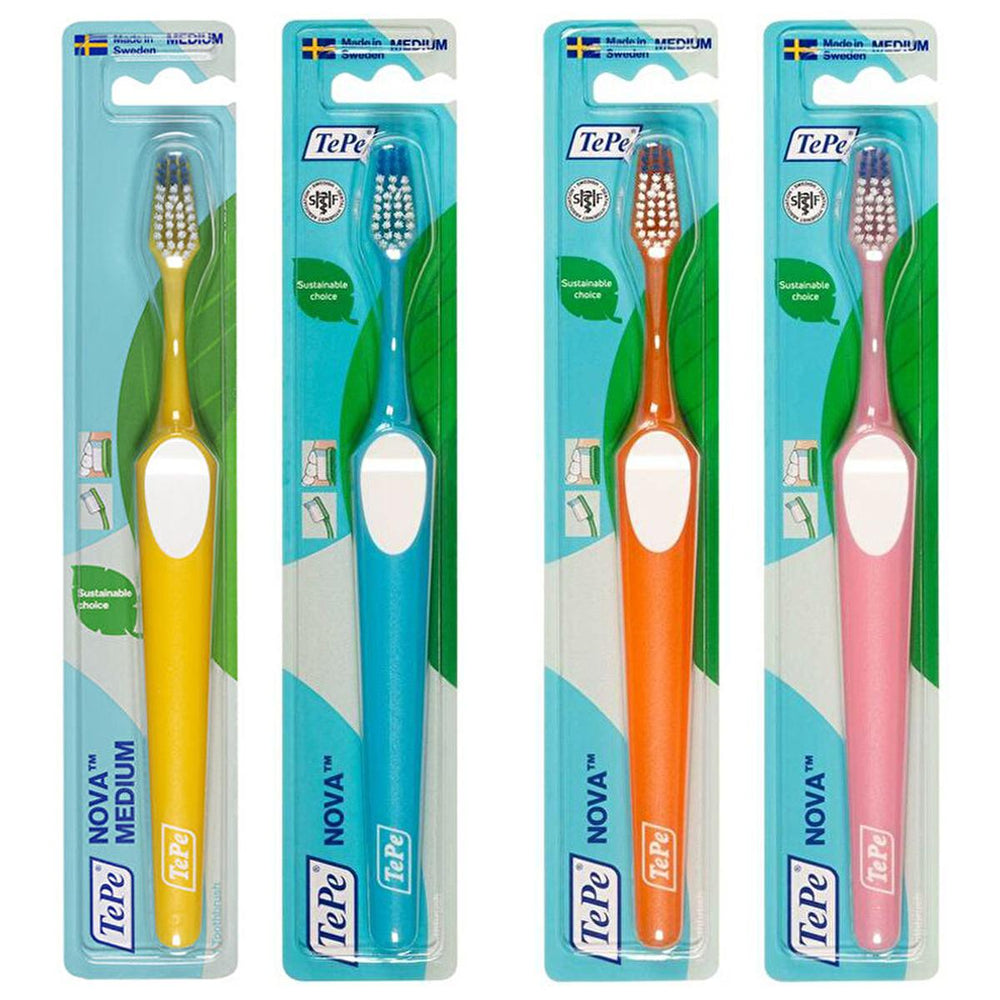 Tepe Nova Medium Conical Bristle Manual Toothbrush with Ergonomic Handle - Toothpaste