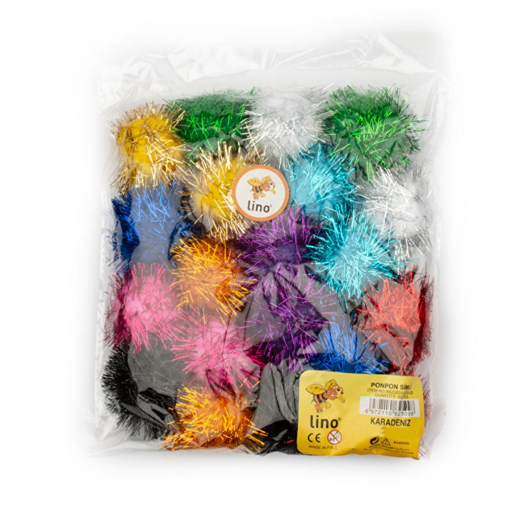 Lino Ponpon - 50mm Metallic Craft Ponpons, 20-Pack - Ideal for DIY Crafts, Art Supplies for Children & Handicraft Lessons