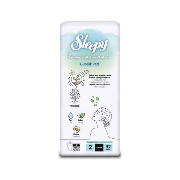 Sleepy Bio Natural Daily Sanitary Pads for Women - 32 Count, Long & Slim Design, Organic & Biodegradable - Hygiene Products
