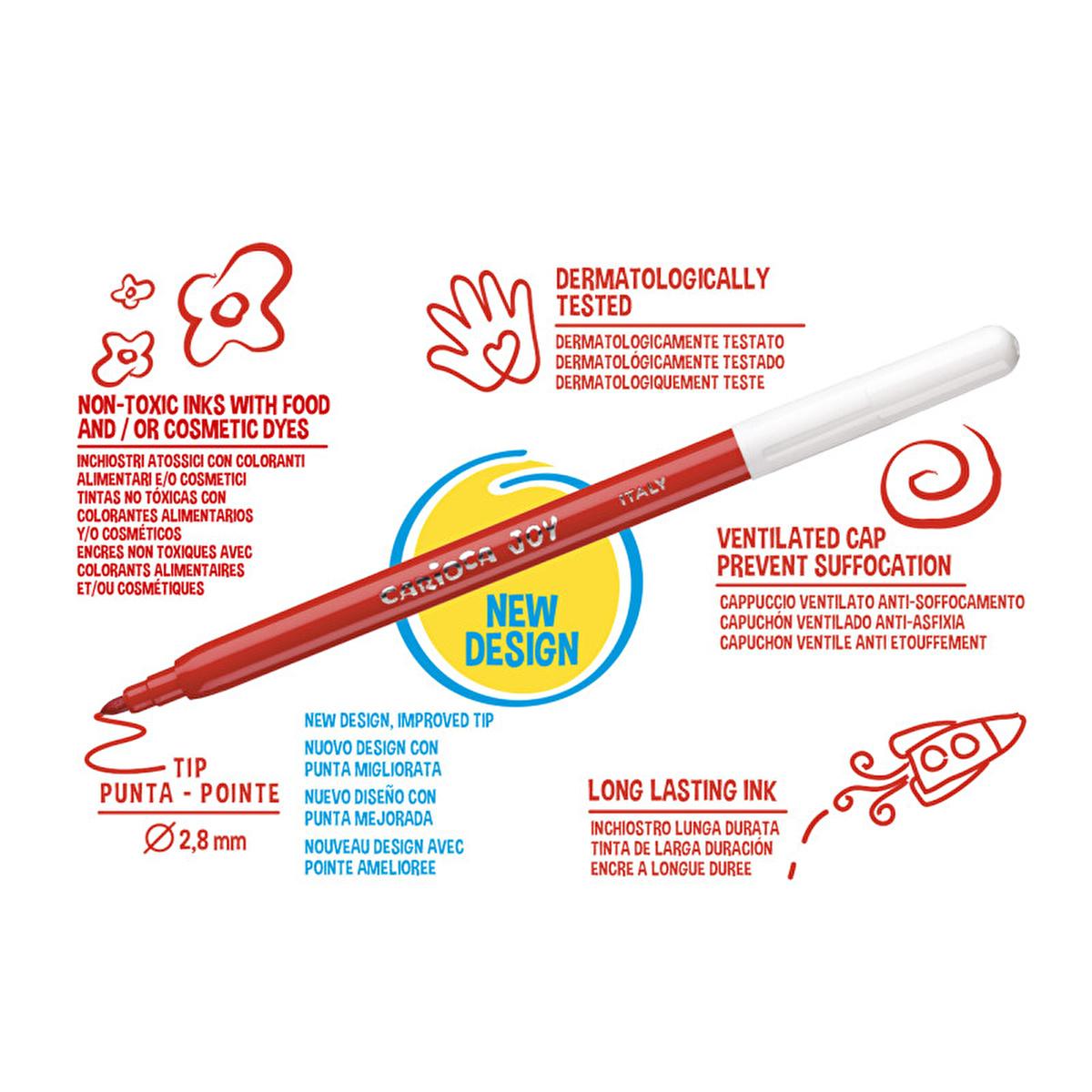 Carioca Joy Süper Yıkanabilir Keçeli Boya Kalemi 12'li - Washable Markers for Kids, Art Supplies, Italian-made Carioca Joy Washable Markers for Kids - Italian Made Art Supplies washable markers, felt-tip pens for children, Carioca Joy markers, super washable ink markers, art supplies for kids, Italian-made art materials, kids art supplies, washable ink, safe art materials, educational art tools, children's art supplies, coloring tools for kids