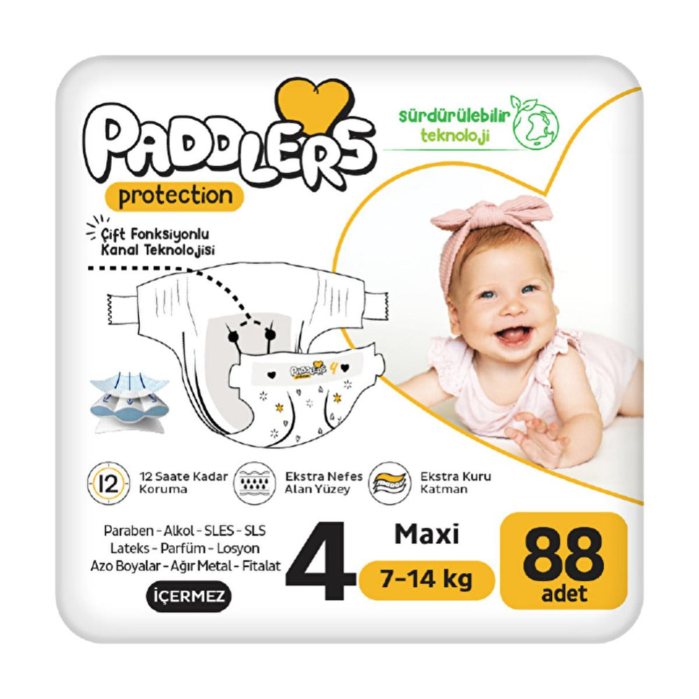 Paddlers Protection Baby Diapers 4 Size Maxi 88 Count (7-14 Kg) | Jumbo Pack - Baby Care
