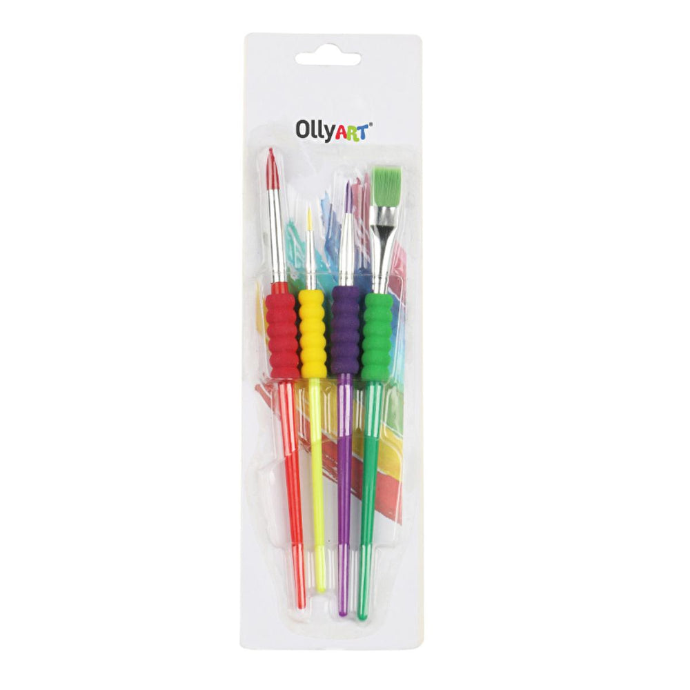Ollyart 4-Piece Watercolor Paint Brush Set with Non-Slip Grip - Versatile Art Supplies for Kids and Adults - Makeup Brush