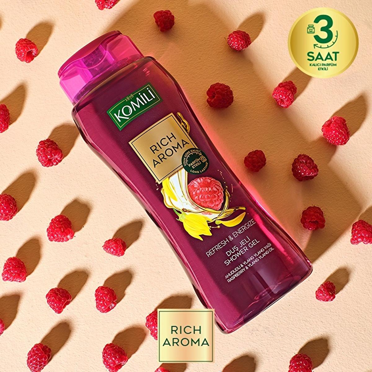 Komili Rich Aroma Refresh & Energize Shower Gel - Long Lasting Fragrance & Energizing Formula Komili Refresh & Energize Shower Gel - 16.91 fl oz Shower Gel, Scented Shower Gel, Refresh & Energize, Long-lasting fragrance, Raspberry and Ylang Ylang shower gel, Energizing Shower Gel, Luxurious Shower Experience, Refreshing Shower Gel, Personal Care, Skincare, Fragrance, Aromatic Shower Gel