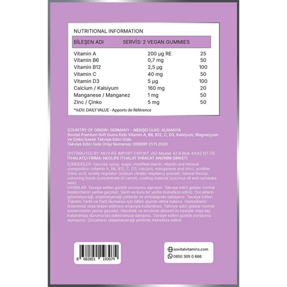 Sovital Kids Multivitamin Gummies for Daily Growth - 60 Count
