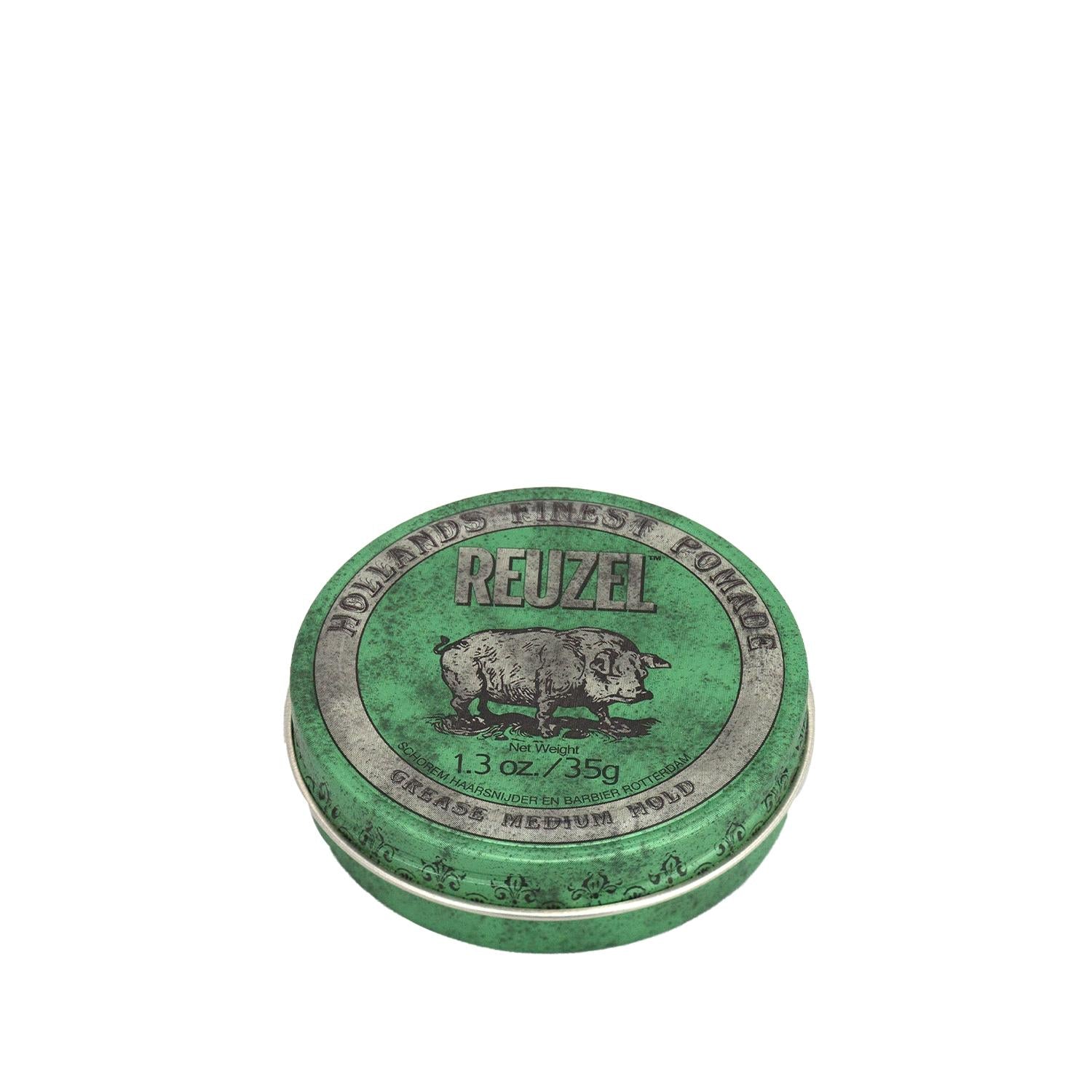 Reuzel Green Pomade Grease 35g - Strong Hold Hair Styling for Men Reuzel Green Pomade Grease - Strong Hold Hair Styling Reuzel Green Pomade, Hair styling products, Men's grooming, Strong hold pomade, Hair grease, Reuzel, Green Pomade Grease, Hair care, Men's hair products, Grooming essentials