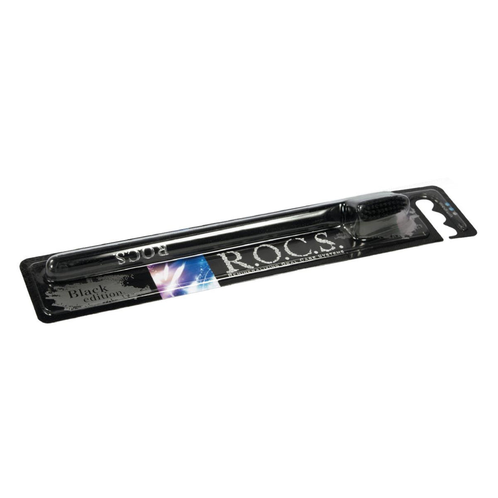 Rocs Black Edition Medium Toothbrush - Superior Plaque Removal & Gentle Teeth Whitening - Enhanced Dental Hygiene Rocs Black Toothbrush: Plaque Removal & Whitening toothbrush, medium toothbrush, plaque removal toothbrush, teeth whitening toothbrush, dental hygiene, Rocs toothbrush, Rocs Black Edition toothbrush, oral care, plaque removal, teeth whitening, medium bristles, gentle toothbrush, gum care, dental health, black toothbrush, ergonomic toothbrush, daily toothbrush, travel toothbrush, Rocs, Black Edit