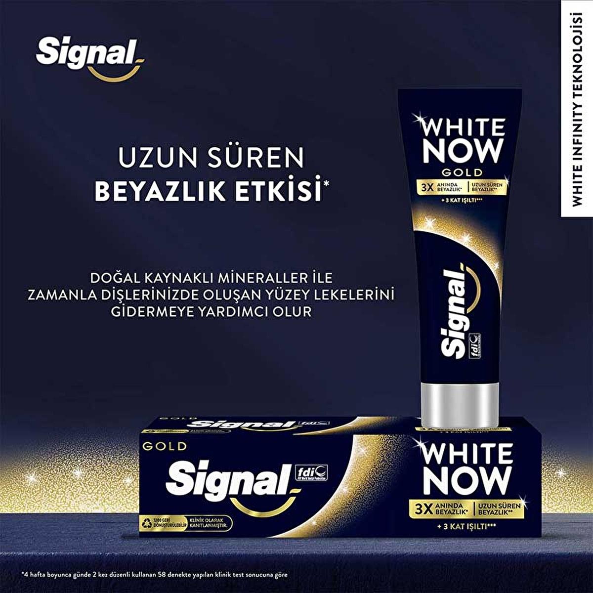 Signal White Now: 3X Whitening Toothpaste - Extra Fresh & Gold - Stain Removal, Fluoride Protection - Fresh Breath, Confident Smile Signal White Now: 3X Whitening Toothpaste for a Brighter Smile teeth whitening toothpaste, whitening toothpaste, fresh breath toothpaste, fluoride toothpaste, signal toothpaste, white now toothpaste, teeth stain remover, oral hygiene, dental care, extra fresh toothpaste, toothpaste, teeth whitening, fresh breath, fluoride protection, stain removal, oral care, dental hygiene, co