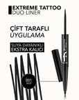 Flormar Extreme Tattoo Duo Eyeliner & Eye Pencil - Long-Lasting, Water-Resistant Dual Makeup Tool for Dramatic Eye Looks Flormar Extreme Tattoo Duo Eyeliner & Eye Pencil - Long-Lasting dual eyeliner and eye pencil, long-lasting eye makeup, water-resistant cosmetics, highly pigmented eyeliner, smudge-proof eye pencil, makeup duo, cosmetic product, eye makeup essentials, Flormar Extreme Tattoo Duo, dramatic eye looks, versatile makeup tool, travel-friendly cosmetics