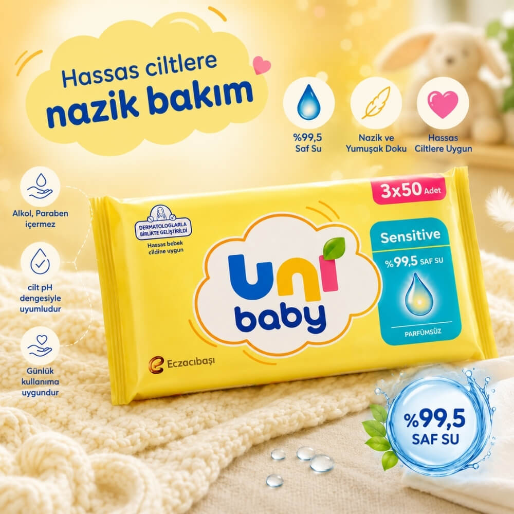Uni Baby Sensitive Wet Wipes for Gentle Cleaning 3x50 Pack