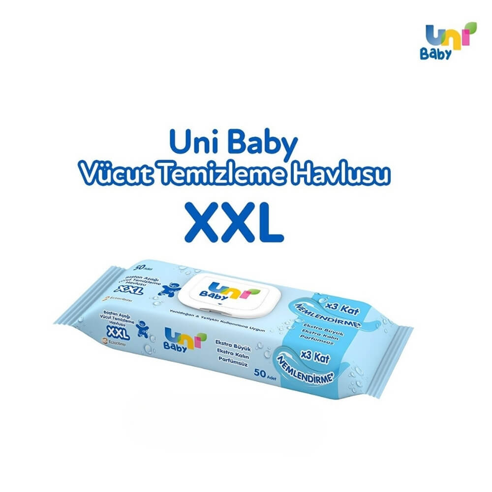 Uni Baby XXL Body Cleansing Wipes for Sensitive Skin 50 Count