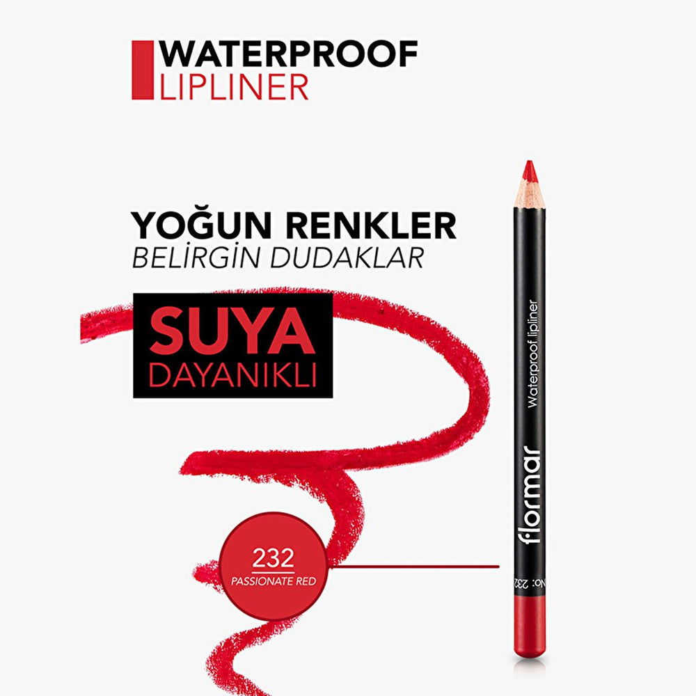 Flormar Waterproof Matte Lip Liner - Passionate Red: Long Lasting, High Pigment, Precise Definition Flormar Waterproof Matte Lip Liner: Long Lasting Color waterproof lip liner, matte lip liner, long lasting lip liner, high pigment lip liner, lip liner pencil, Flormar lip liner, red lip liner, nude lip liner, lip liner, waterproof, matte, long-lasting, high pigment, lip definition, lip contouring, precise application, vitamin C, vitamin E, cosmetic, makeup, beauty, lip pencil, red lipstick, nude lipstick, li