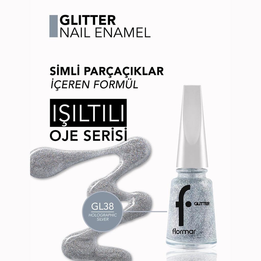 Flormar Glitter Holographic Silver Semi-Sheer Nail Polish 11ml