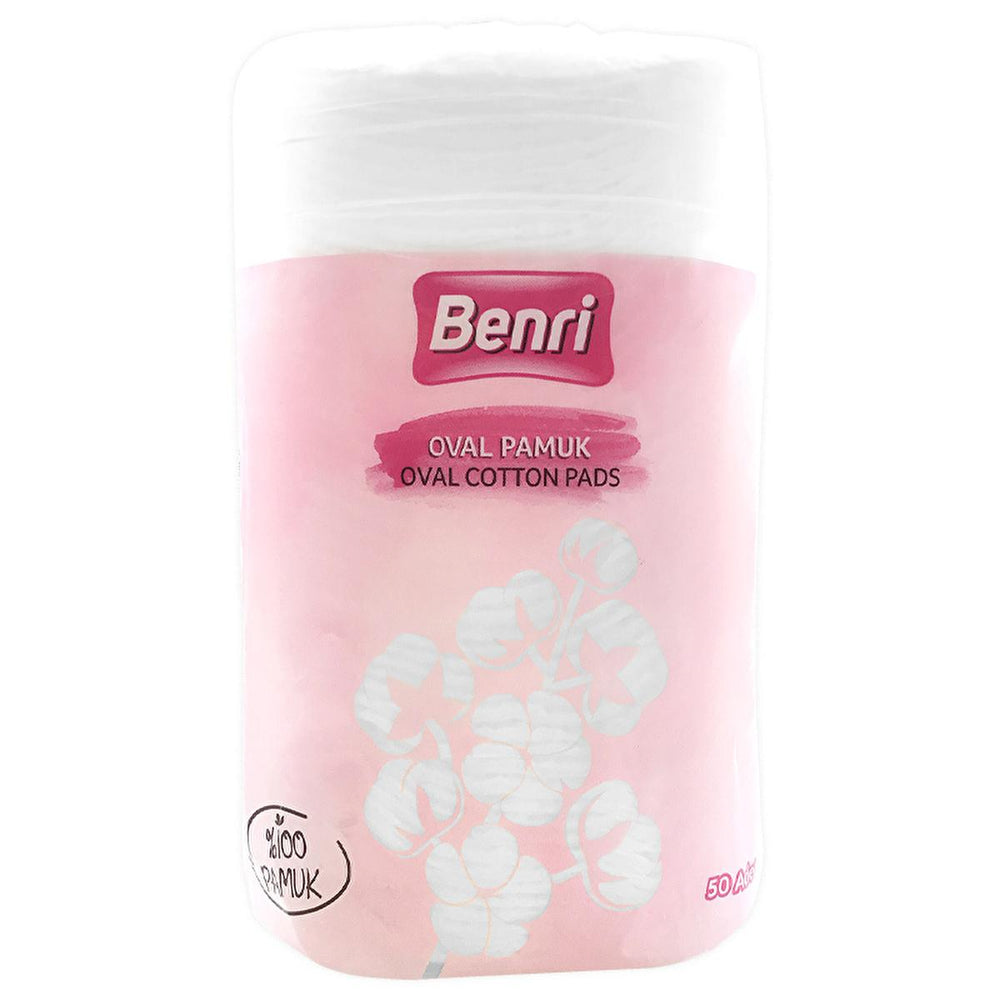 Benri Oval Cotton Pads 50 Count - Gentle Makeup Removal & Nail Care for Sensitive Skin - Makeup Remover
