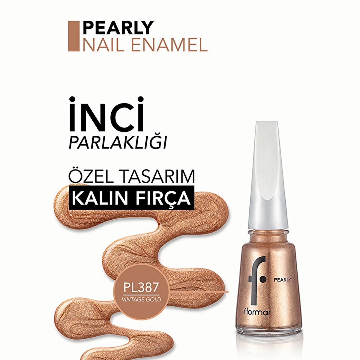 Flormar Pearly Yoğun Pigmentli ve Sedef Yansımalı Oje PL387 Vintage Gold - Long-Lasting Nail Polish with Pearl Effect Flormar Long-Lasting Pearl Nail Polish - Vintage Gold nail polish, pearl effect nail polish, long-lasting nail polish, Flormar nail polish, Vintage Gold nail color, cosmetic, beauty, nail care, luxury nail polish, durable nail polish