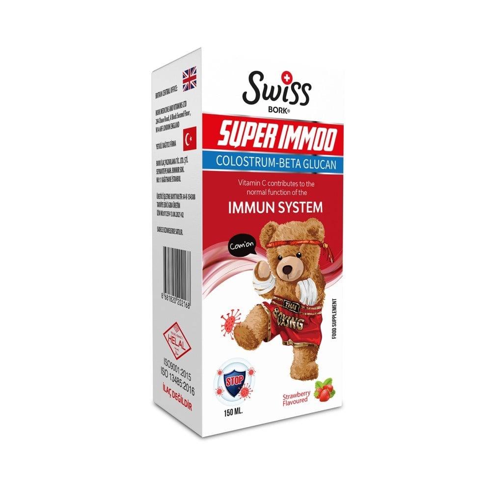 Swiss Bork Super Immoo Dietary Supplement for Children - Strawberry Flavored Liquid Vitamin for Kids - 5.07 fl oz Swiss Bork Super Immoo Kids Dietary Supplement - 5.07 fl oz dietary supplement for children, liquid vitamin for kids, immune system support supplement, children's health supplement, strawberry flavored supplement, nutritional supplement, kids health, immune support, dietary supplement, strawberry flavor, liquid supplement, Swiss Bork, Super Immoo