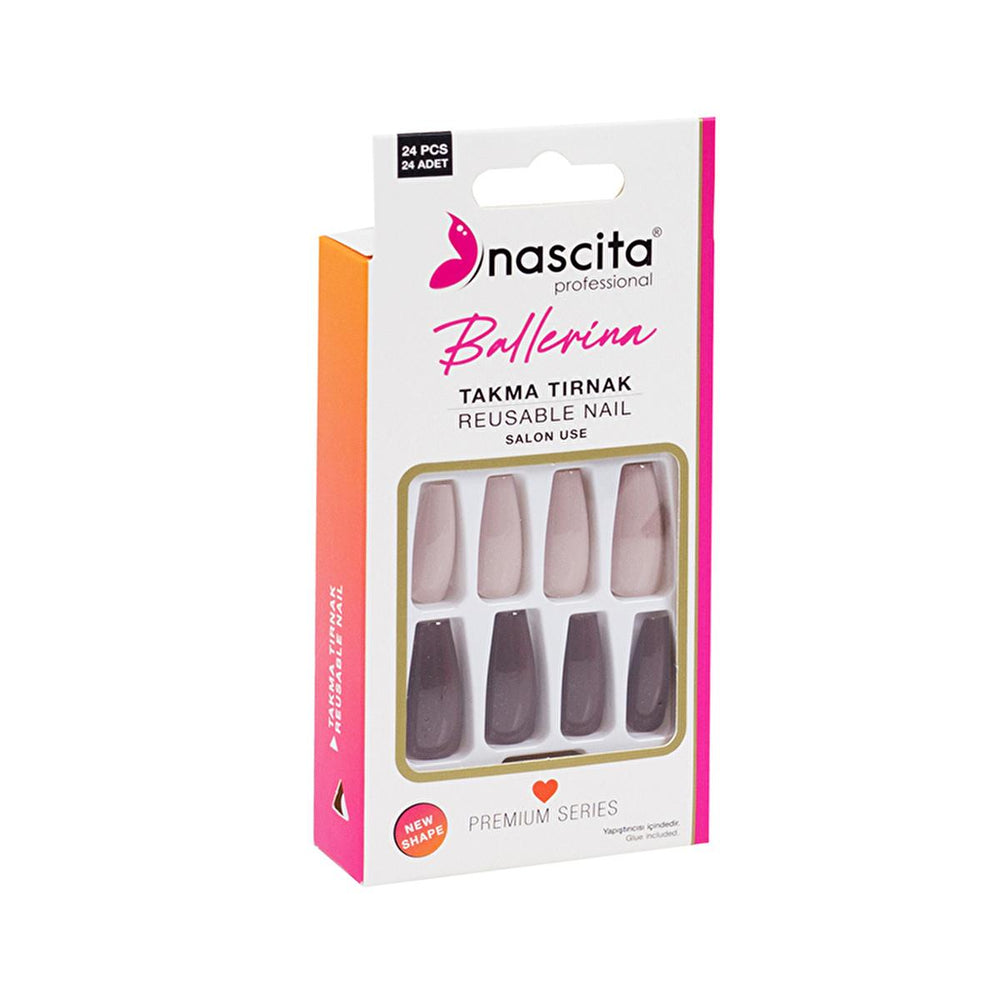 Nascita 24-Piece Colorful False Nail Set Ballerina Style - Reusable, Easy Application - Nail Polish