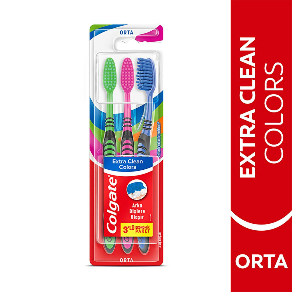 Colgate Extra Clean Colors Manual Toothbrush Set - 3 Pack for Effective Oral Hygiene - view 2