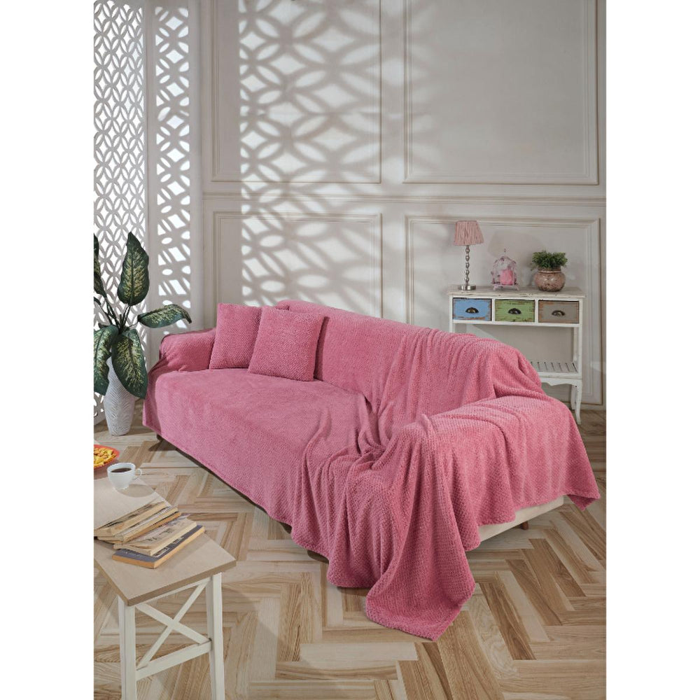 Wondel Polycotton Blanket & Sofa Cover Set - Rose Pink, 180x300cm, Soft & Coordinating Home Decor
