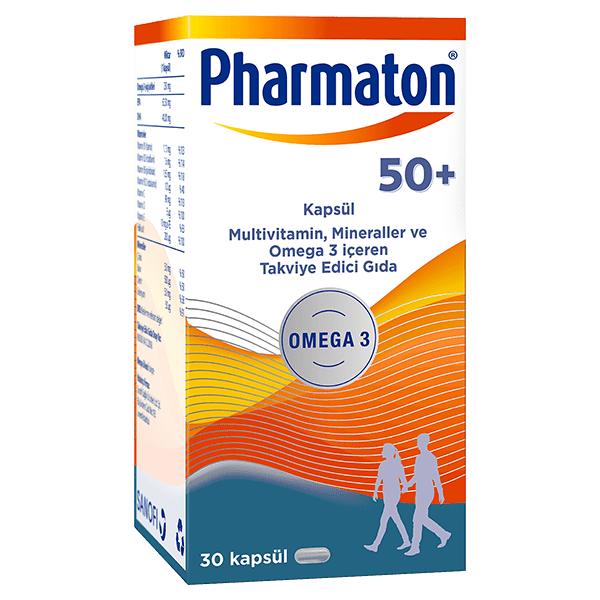 Pharmaton 50 Plus Multivitamin for Seniors: Boost Energy, Support Heart & Brain Health w/ Omega-3, Ginseng - 30 Capsules