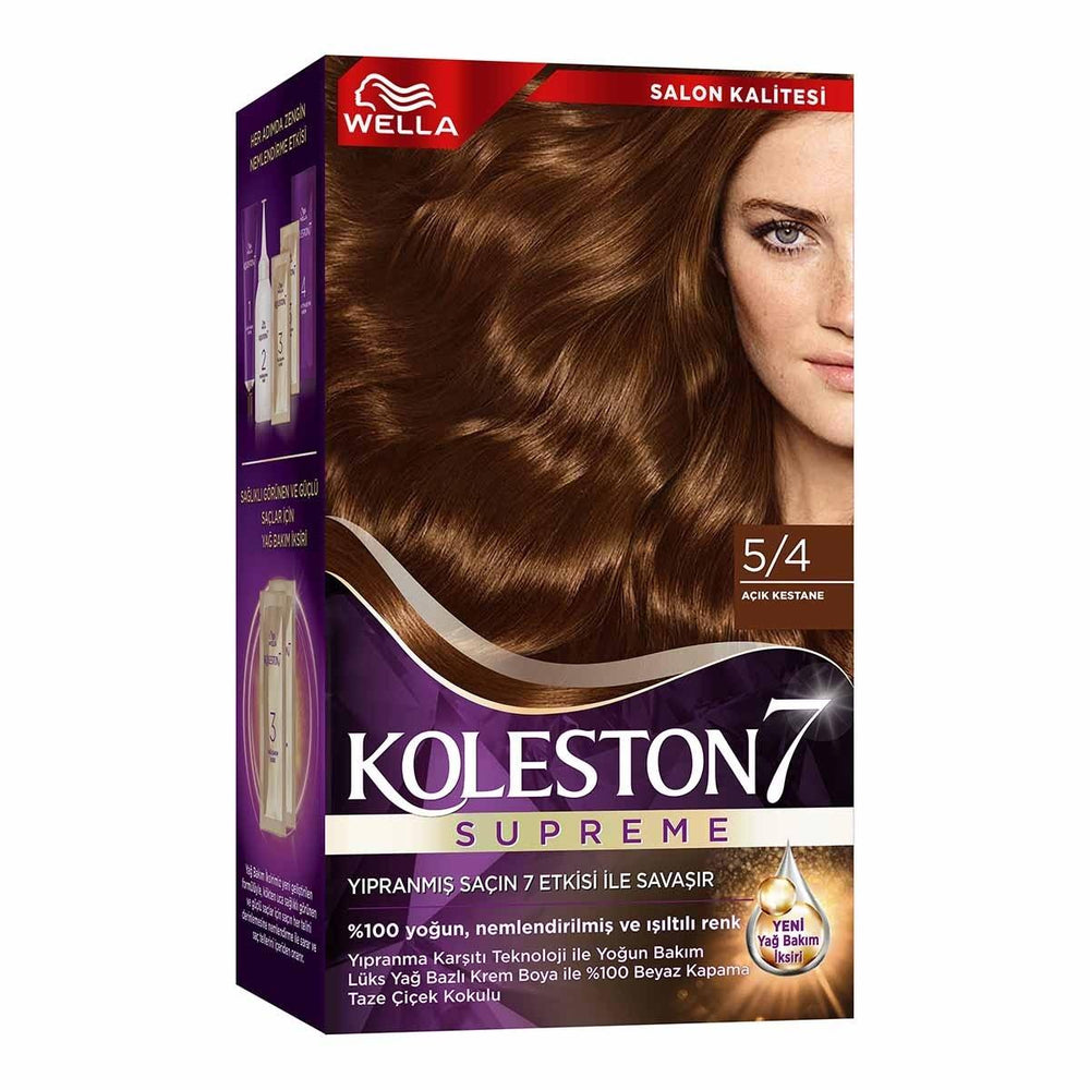 Wella Koleston Supreme 5/4 Light Chestnut Hair Dye: 100% Gray Coverage, Long Lasting Vibrant Brunette Color with Oil Elixir for Shine & Strength Wella Koleston Light Chestnut Hair Dye: Gray Coverage & Shine hair dye, hair color, permanent hair color, gray coverage hair dye, long lasting hair color, ammonia hair dye, well hair dye, wella koleston, brunette hair dye, hair color kit, hair coloring, at-home hair color, light chestnut hair dye, hair care, beauty, personal care, gray coverage, long-lasting color,