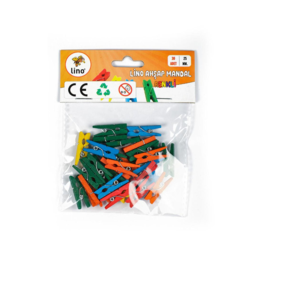 Lino Wooden Clothespins, Colorful 0.98 Inches, Pack of 30 - Craft Supplies for Art Projects & Educational Activities - view 2
