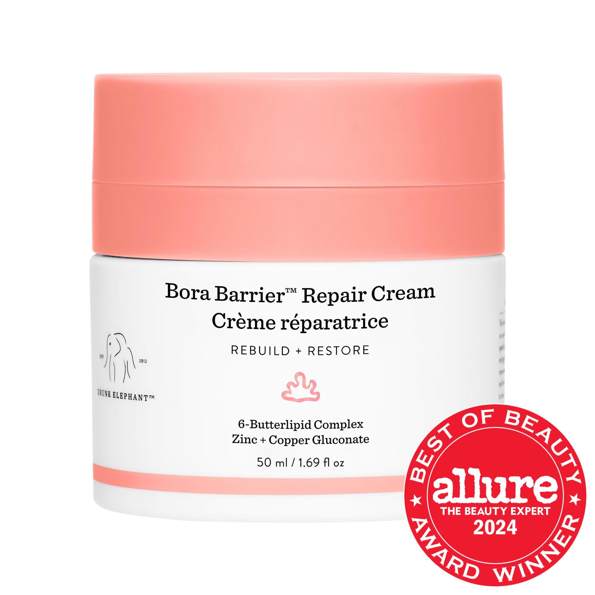 Drunk Elephant Bora Barrier: Rich Repair Facial Cream - 24-Hour Hydration, Soothes Redness, Vegan Skincare, & Skin Barrier Repair Drunk Elephant Bora Barrier: Dry Skin Repair & Hydration rich repair cream, dry skin moisturizer, skin barrier repair, vegan skincare, cruelty-free moisturizer, redness reducing cream, 24 hour hydration cream, refillable face cream, 6-Butterlipid Complex, sensitive skin moisturizer, Facial Moisturizer Cream, dry skin, redness, fine lines, vegan, cruelty-free, strengthening skin b