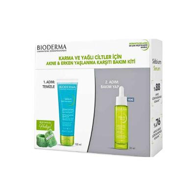 bioderma anti-aging care kit for oily skin, bioderma sebium foaming gel 100ml, bioderma sebium serum 30ml Bioderma Anti-Aging Care Kit - For Oily & Combination Skin | 2-Piece Set Bioderma Anti-Aging Care Kit for Oily Skin bioderma, anti-aging, skin-care, oily-skin, combination-skin, acne-prone, face-serum, cleansing-gel, ai-generated, skincare-kit
