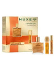 Nuxe Infinite Glow: Skincare Gift Set - Hydrating Dry Oil, Lip Balm & Radiance Enhancer | Nuxe Huile Prodigieuse & Reve de Miel Included Nuxe Gift Set: Radiant Skin w/ Huile Prodigieuse & Lip Balm Nuxe gift set, skincare gift set, beauty gift set, dry oil skincare, lip balm, radiance enhancing skincare, Nuxe Huile Prodigieuse, Nuxe Reve de Miel, moisturizing skincare set, gift set for women, dry oil, skincare, beauty, moisturizing, radiance, lip care, gift for her, gift for women, skincare routine, Nuxe ski