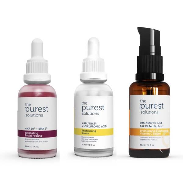 The Purest Solutions Skincare Set - Exfoliating, Brightening, Anti-aging with AHA, BHA, and Vitamin C - Face Serum