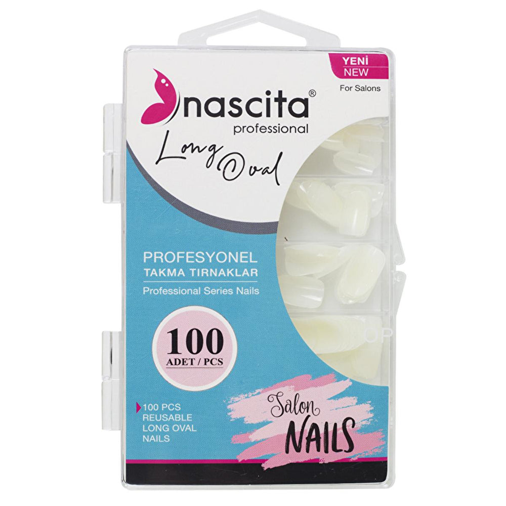 Nascita 100-Piece Reusable Long Oval False Nail Set for Temporary Nail Enhancement